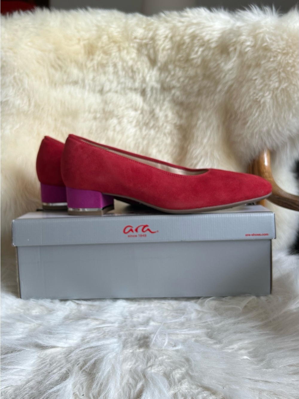 ARA Red Suede shoes with Pink Block Heel